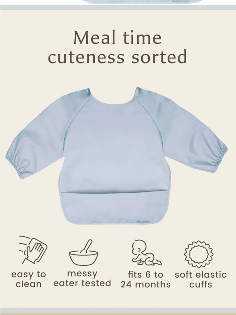 Willow + Sim Waterproof Long Sleeve Simba Bib in Cloud Blue 6-24 Months